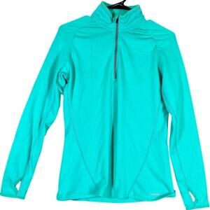 Cabelas Womens Sweater Teal 1/4 Zip Long Sleeve Fleece Thumb Holes Stretch S